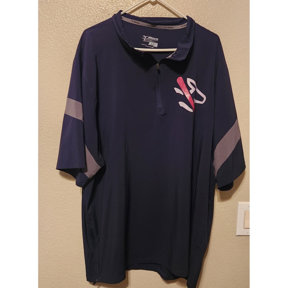 Mizuno Baseball Mens 3XL Navy Blue Quarter Zip Short Sleeve Batting Cage Jacket